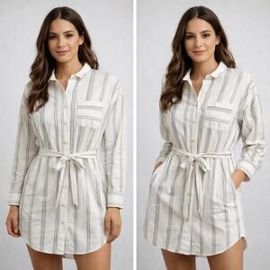 ATM Anthony Thomas Melillo Women's Striped dress Blouse 100% Cotton M